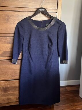 Adrianna Papell Navy Midi Dress with Metallic Trim